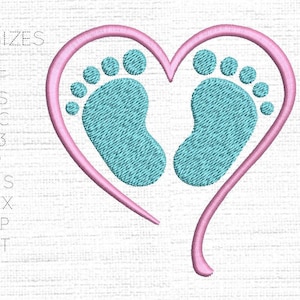 Baby Feet in Heart / Boys or Girls FootPrints - Digital Embroidery Machine Designs / Patterns - Instant Download Files X 5 Sizes