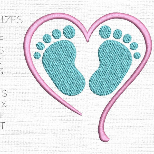 Baby Feet in Heart / Boys or Girls FootPrints - Digital Embroidery Machine Designs / Patterns - Instant Download Files X 5 Sizes