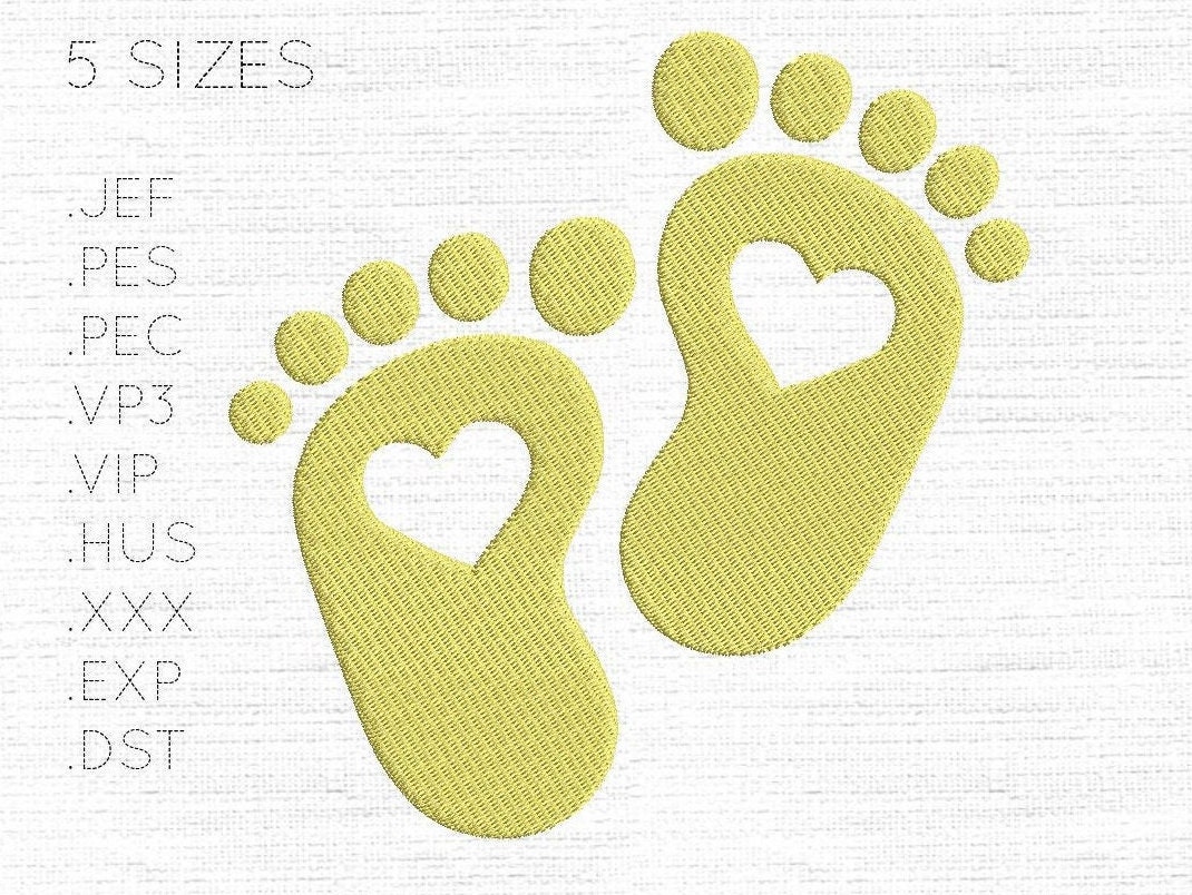 x5 Sizes - Baby Footprint with Heart / Baby Feet with Heart- Digital …