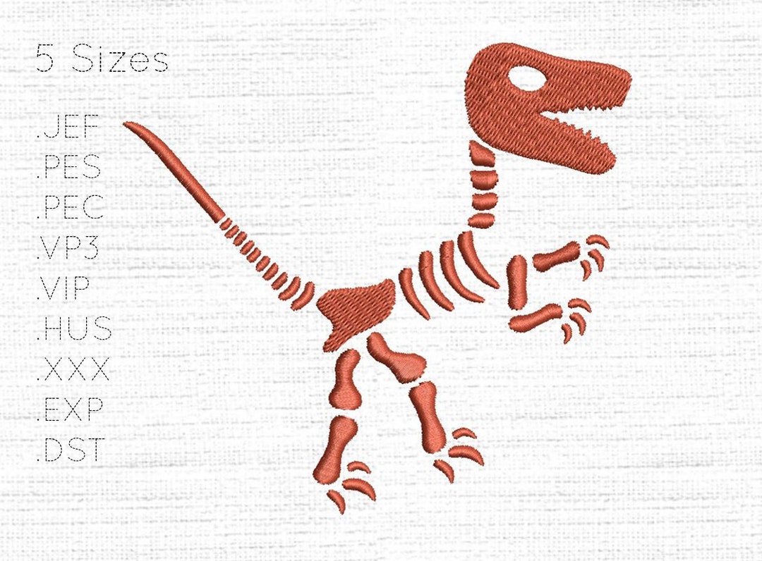 X5 Sizes - Dinosaur Skeleton - Dino Bones / Fossil Embroidery Machine ...