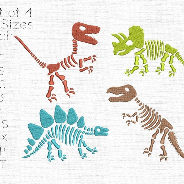 Set of 4 x 5 Sizes Each - Dinosaur Skeletons Design - Dino Bones / Fossils Embroidery Machine Designs / Patterns - Instant Download