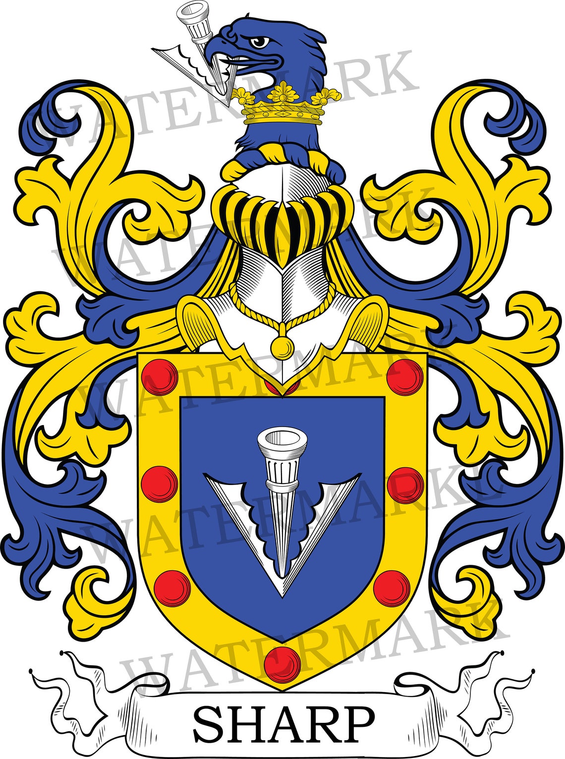 Sharp Family Crest Digital Download Sharp Coat of Arms JPG File