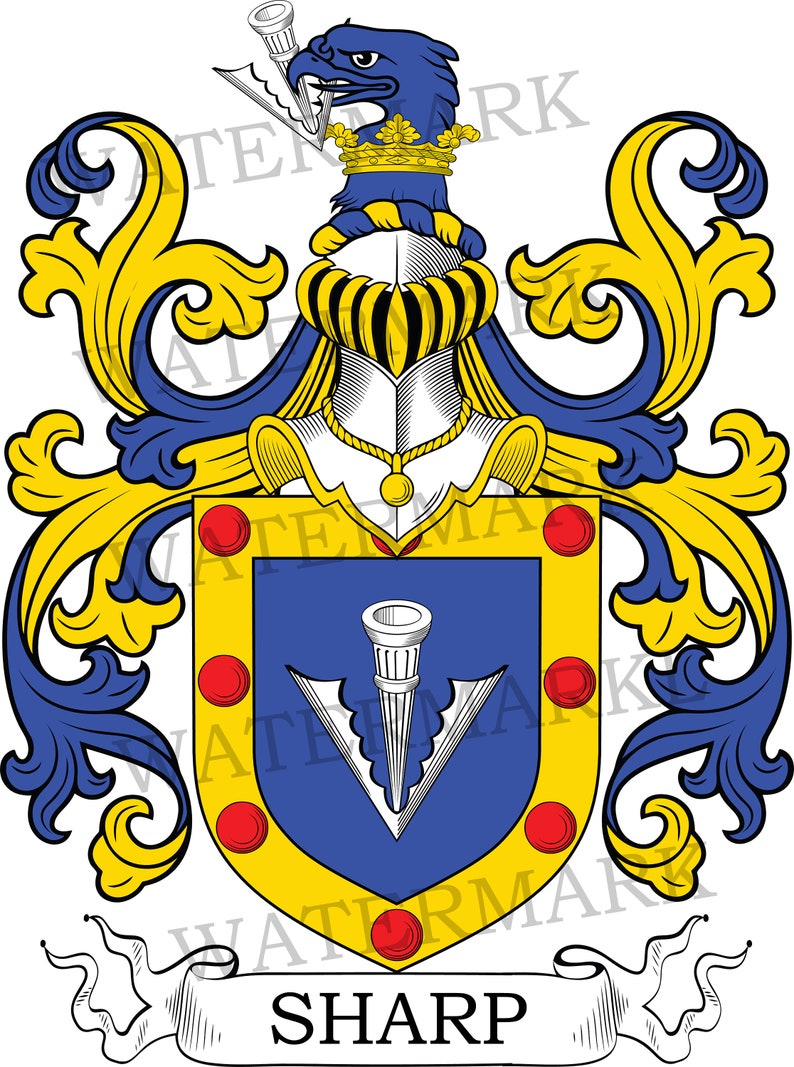 Sharp Family Crest Digital Download Sharp Coat of Arms JPG File
