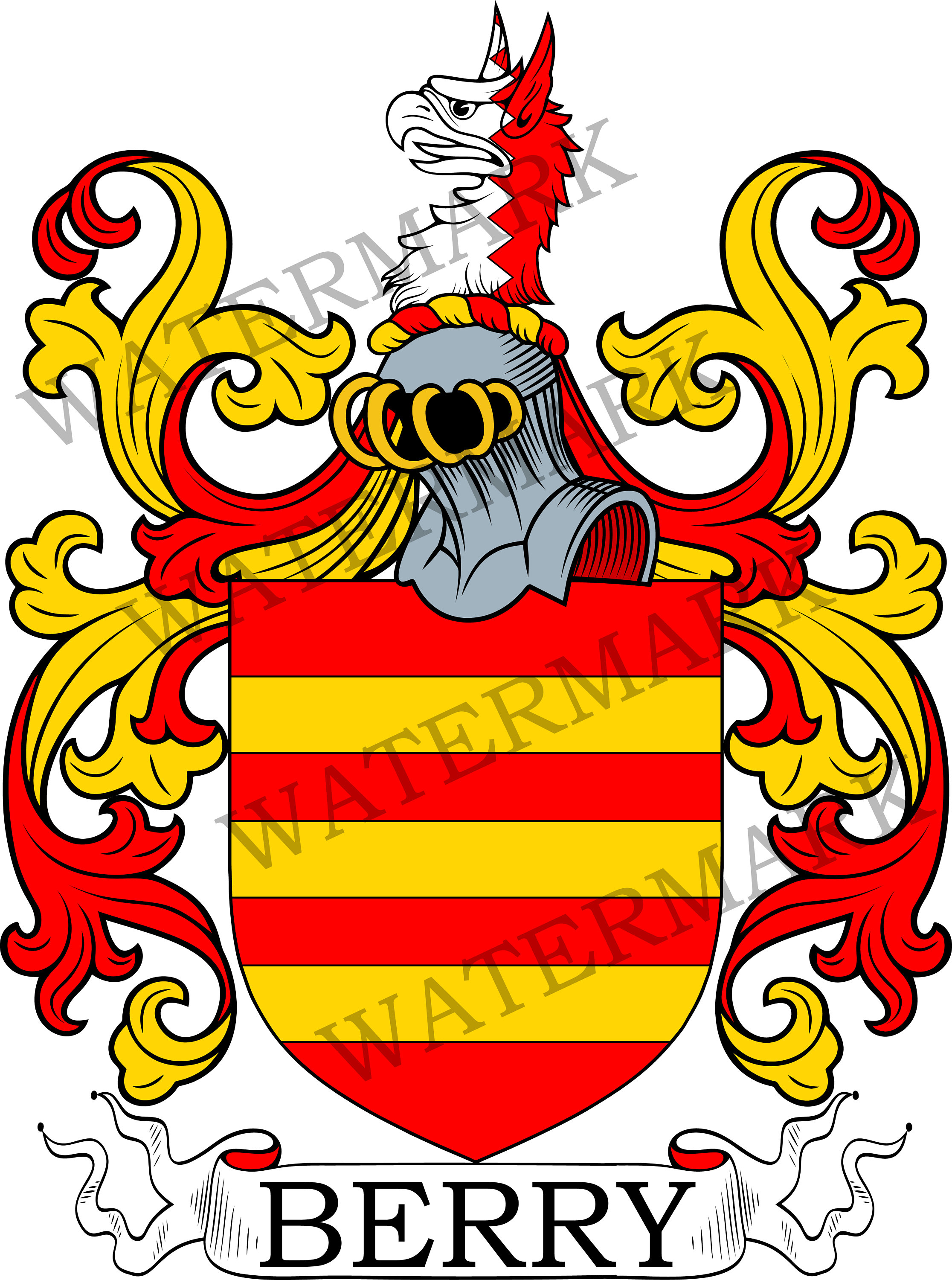 Berry Family Crest Digital Download Berry Coat of Arms JPG File