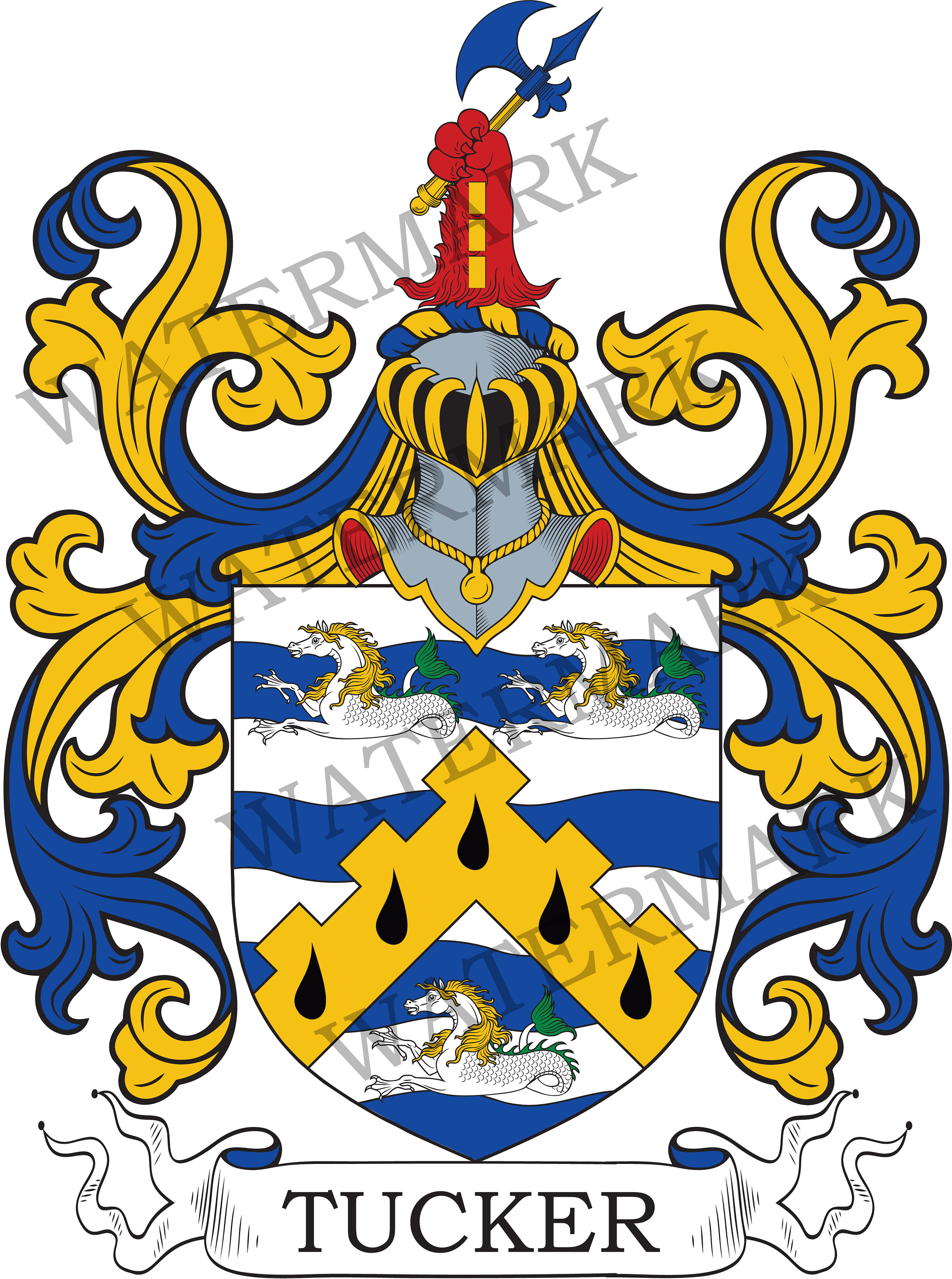 Tucker Family Crest Digital Download Tucker Coat of Arms JPG File