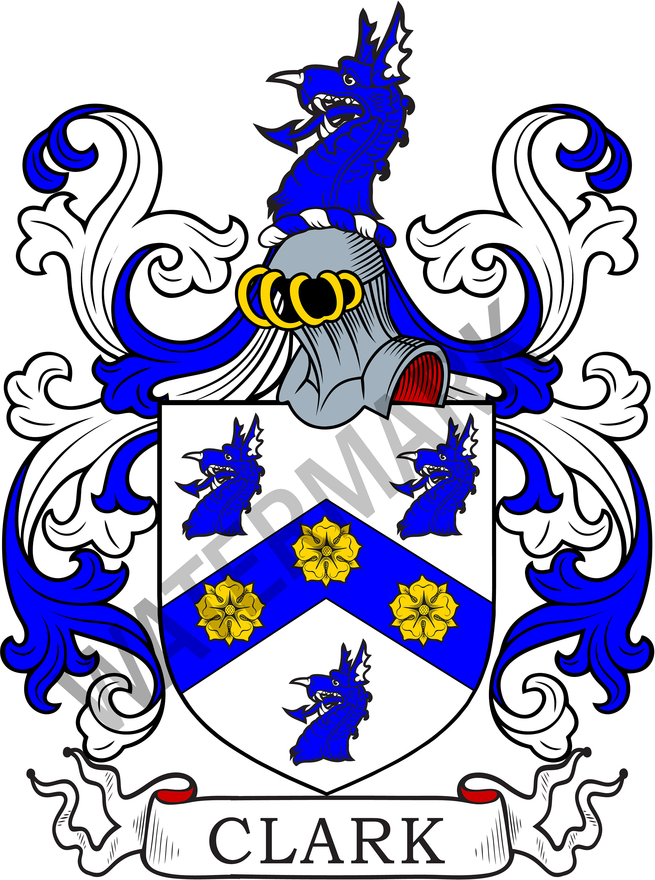 Clark Family Crest Digital Download Clark Coat of Arms JPG File