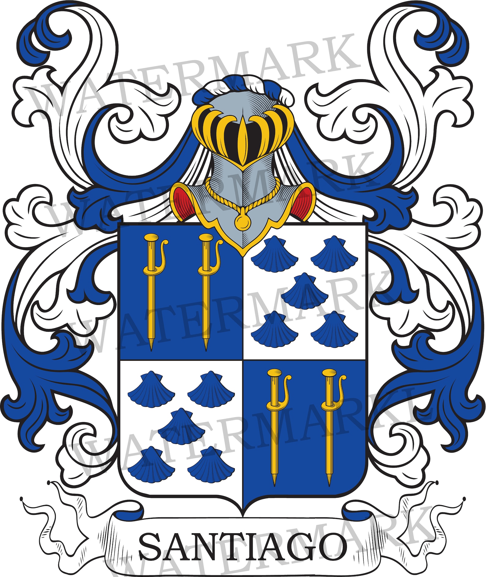 Santiago Family Crest Digital Download Santiago Coat of Arms JPG File