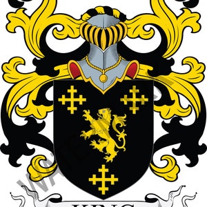 King Family Crest - Téléchargement numérique - Fichier JPG des armoiries du roi - Héraldique, Généalogie, Ascendance, Noms de famille, Boucliers