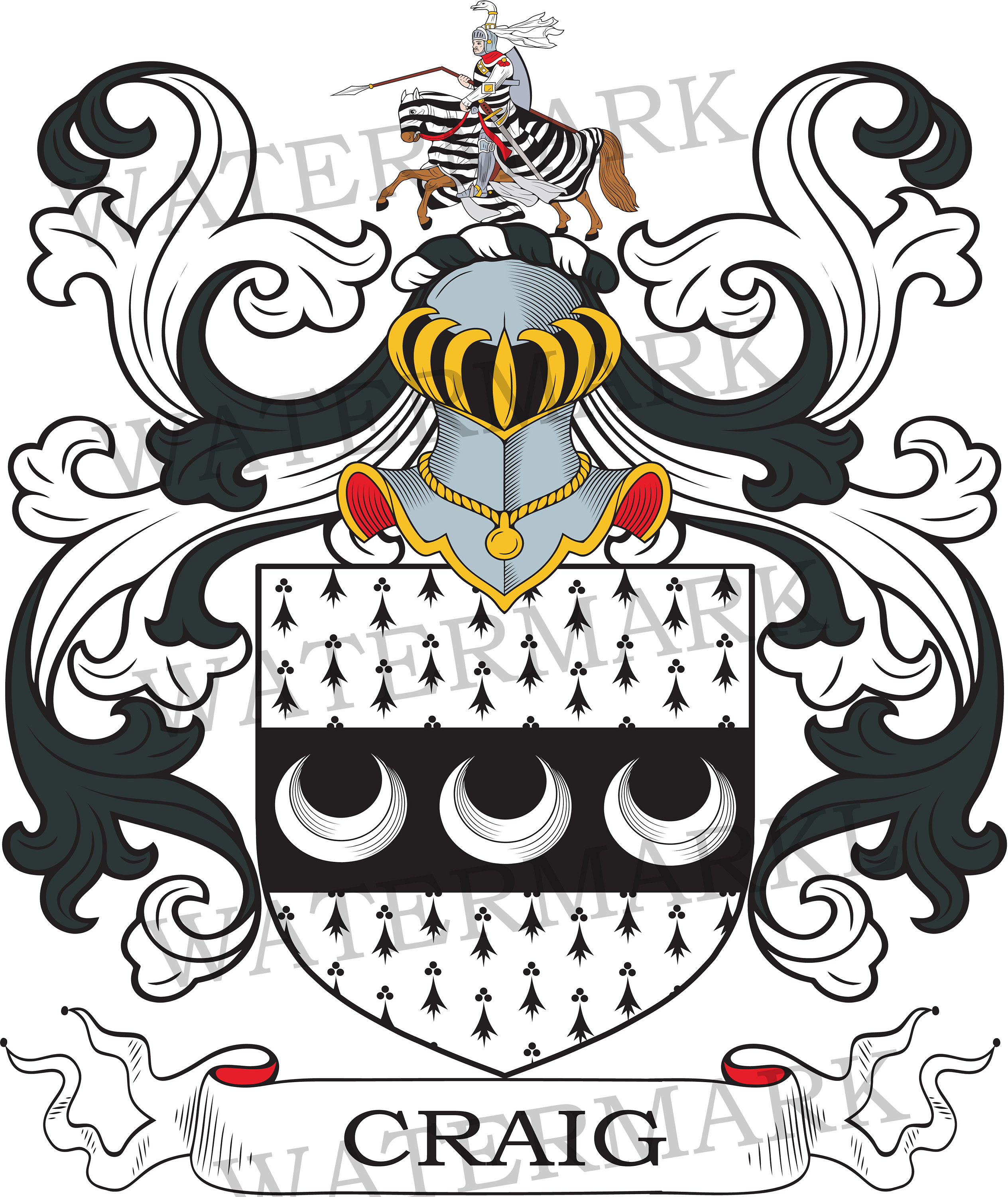 Craig Family Crest - Digital Download - Craig Coat of Arms JPG File - Heraldry, Genealogy, Ancestry, Surnames, Shields
