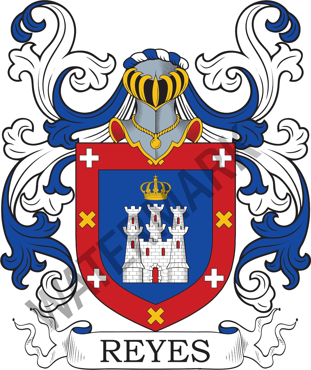 Reyes Family Crest Digital Download Reyes Coat of Arms JPG File