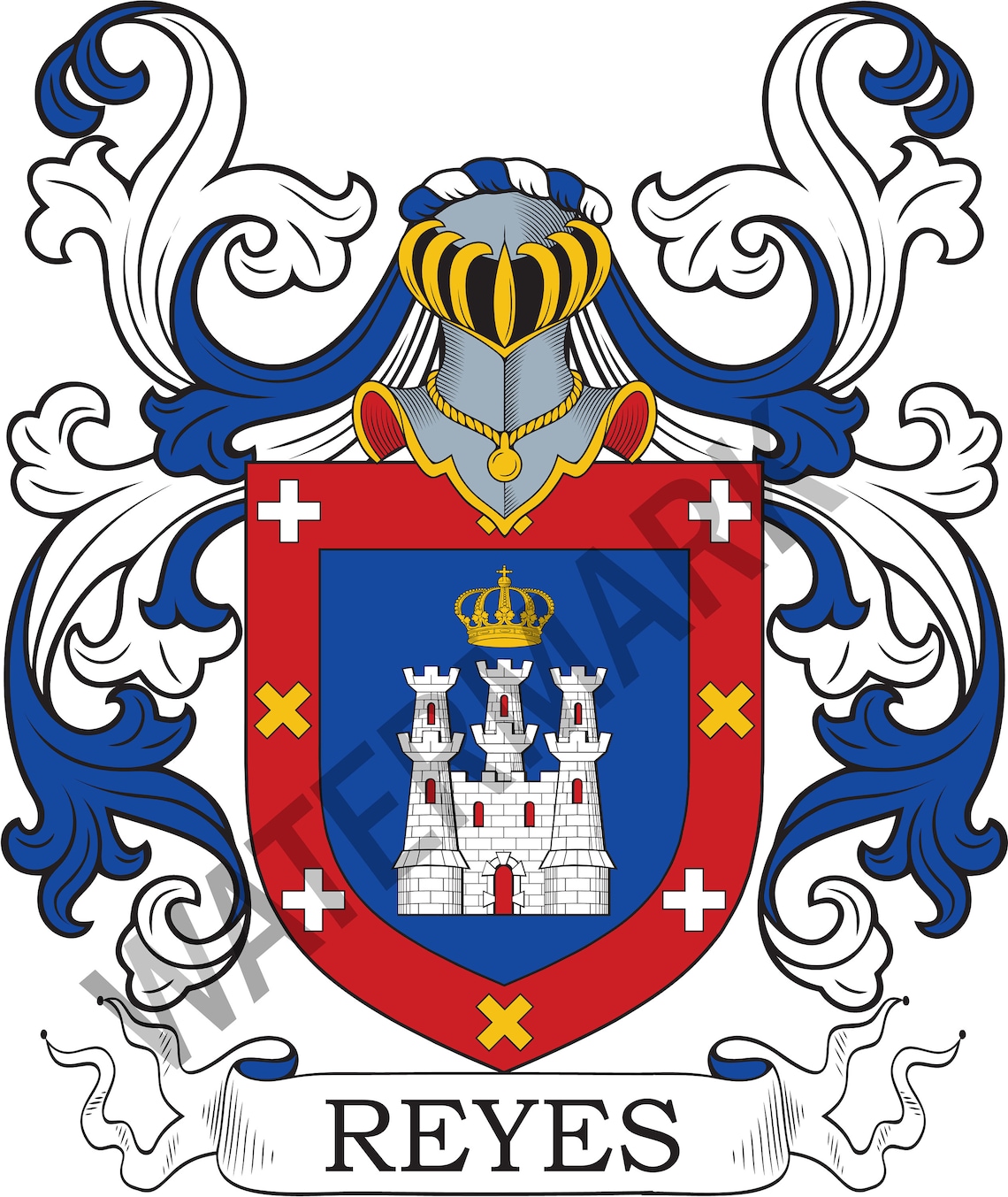 Reyes Family Crest - Digital Download - Reyes Coat of Arms JPG File ...