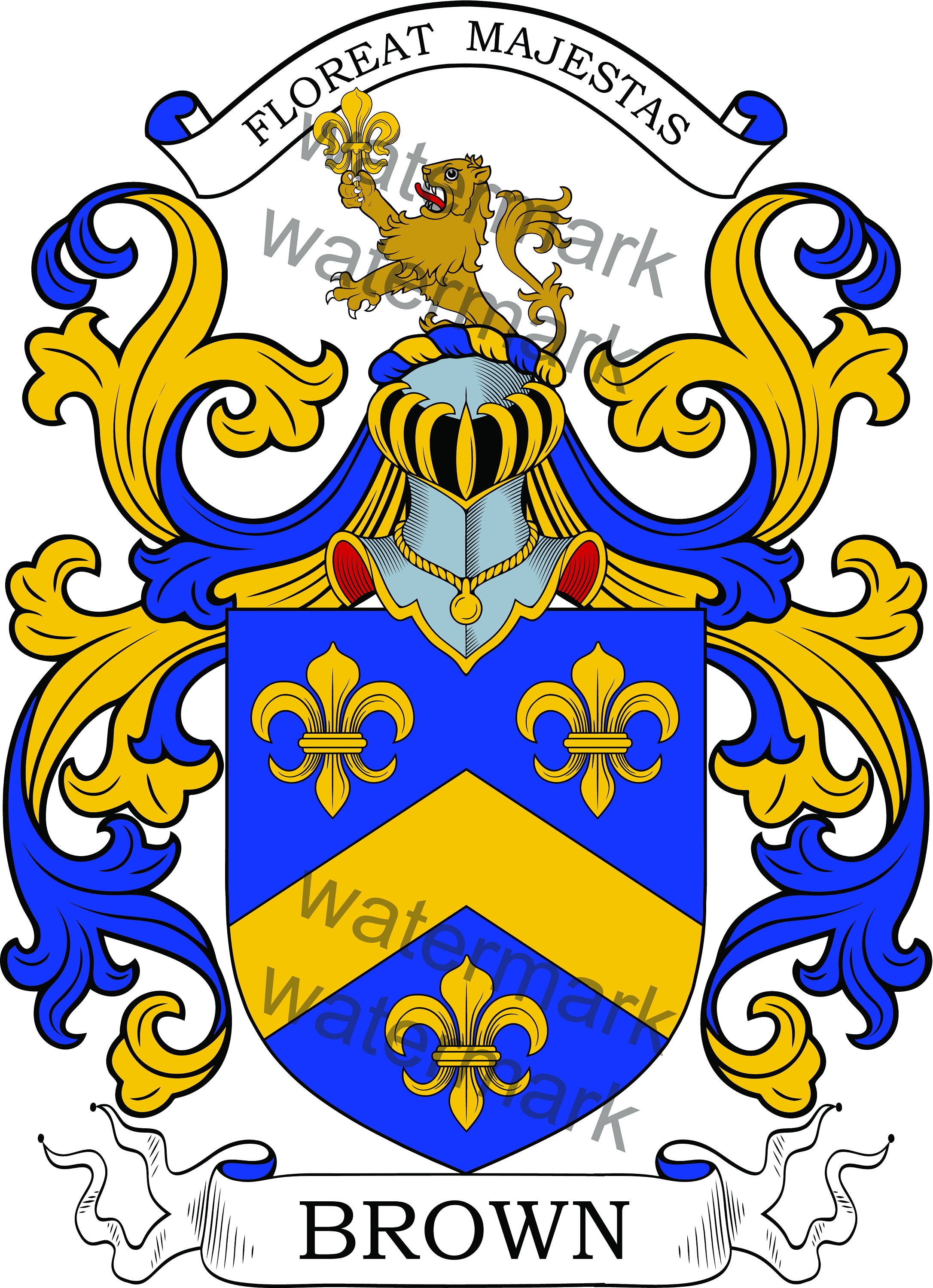 Brown Family Crest Digital Download Brown Coat of Arms JPG File Heraldry, Genealogy, Ancestry