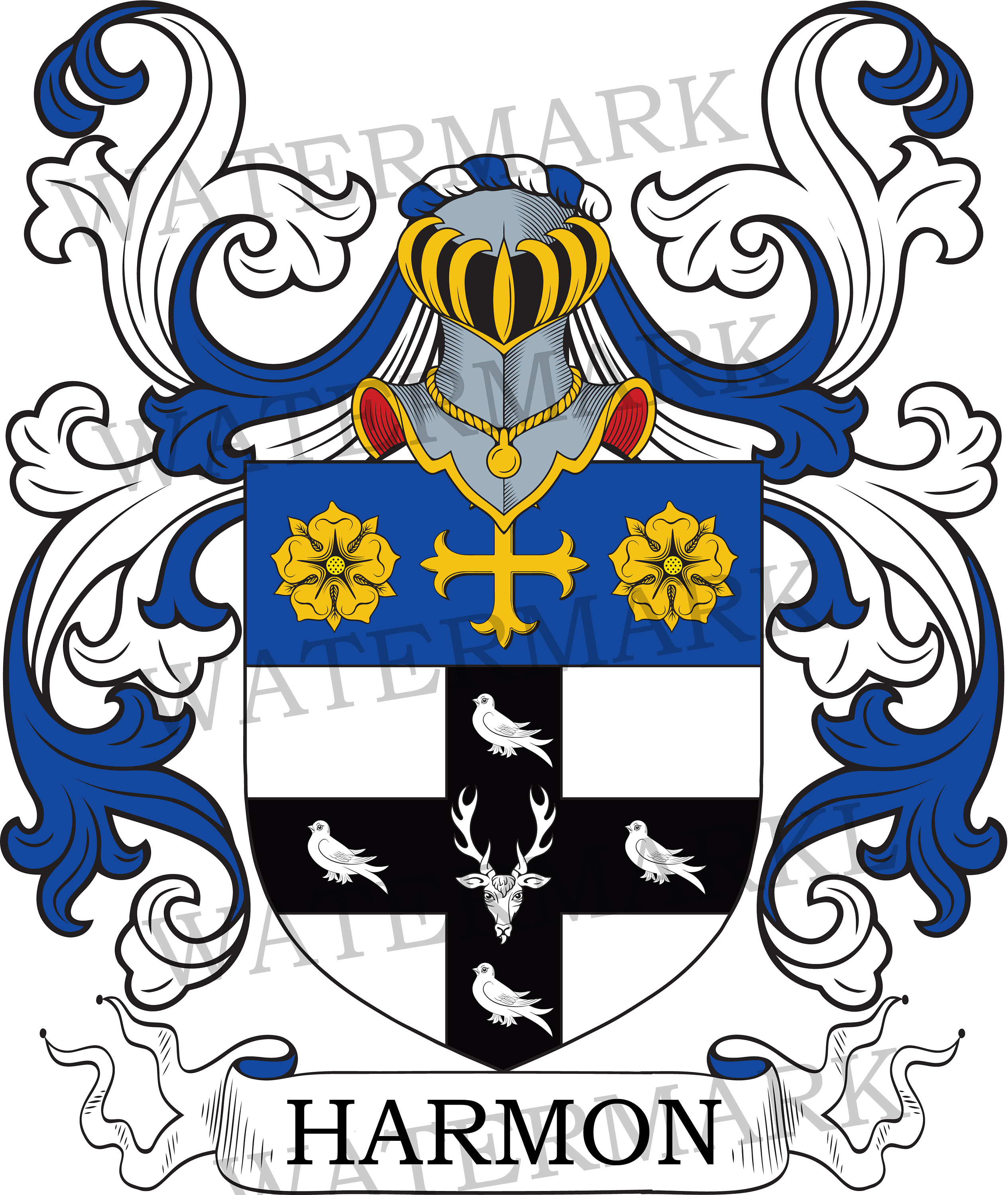 Harmon Family Crest - Digital Download - Harmon Coat of Arms JPG File