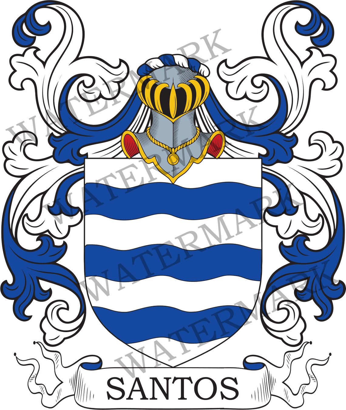 Santos Family Crest Digital Download Santos Coat of Arms JPG File Heraldry, Genealogy, Ancestry