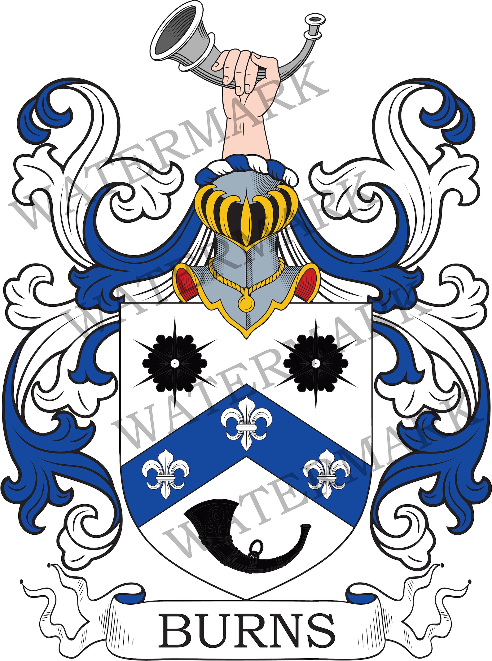 Burns Family Crest Digital Download Burns Coat of Arms JPG