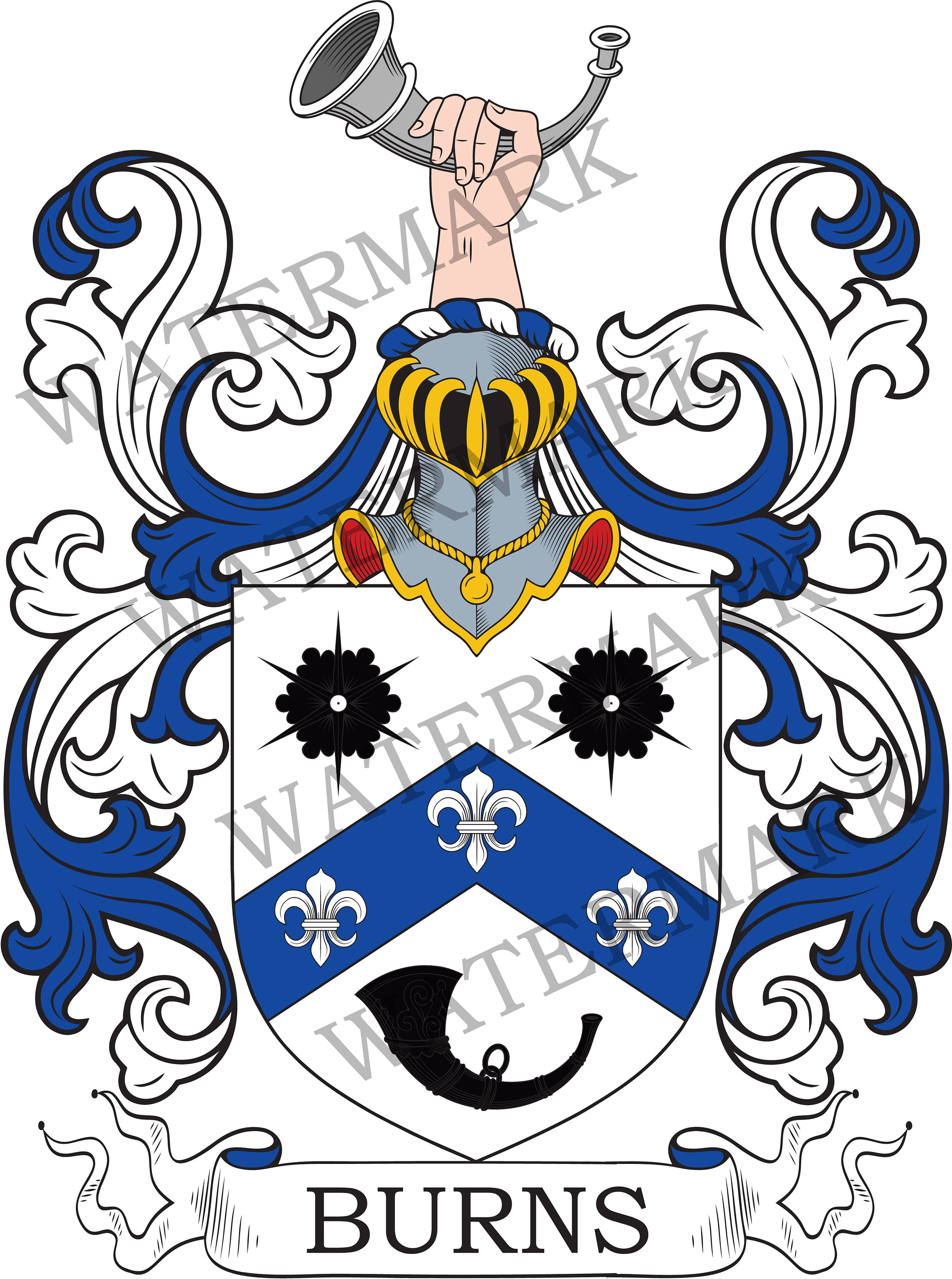 Burns Family Crest Digital Download Burns Coat of Arms JPG File