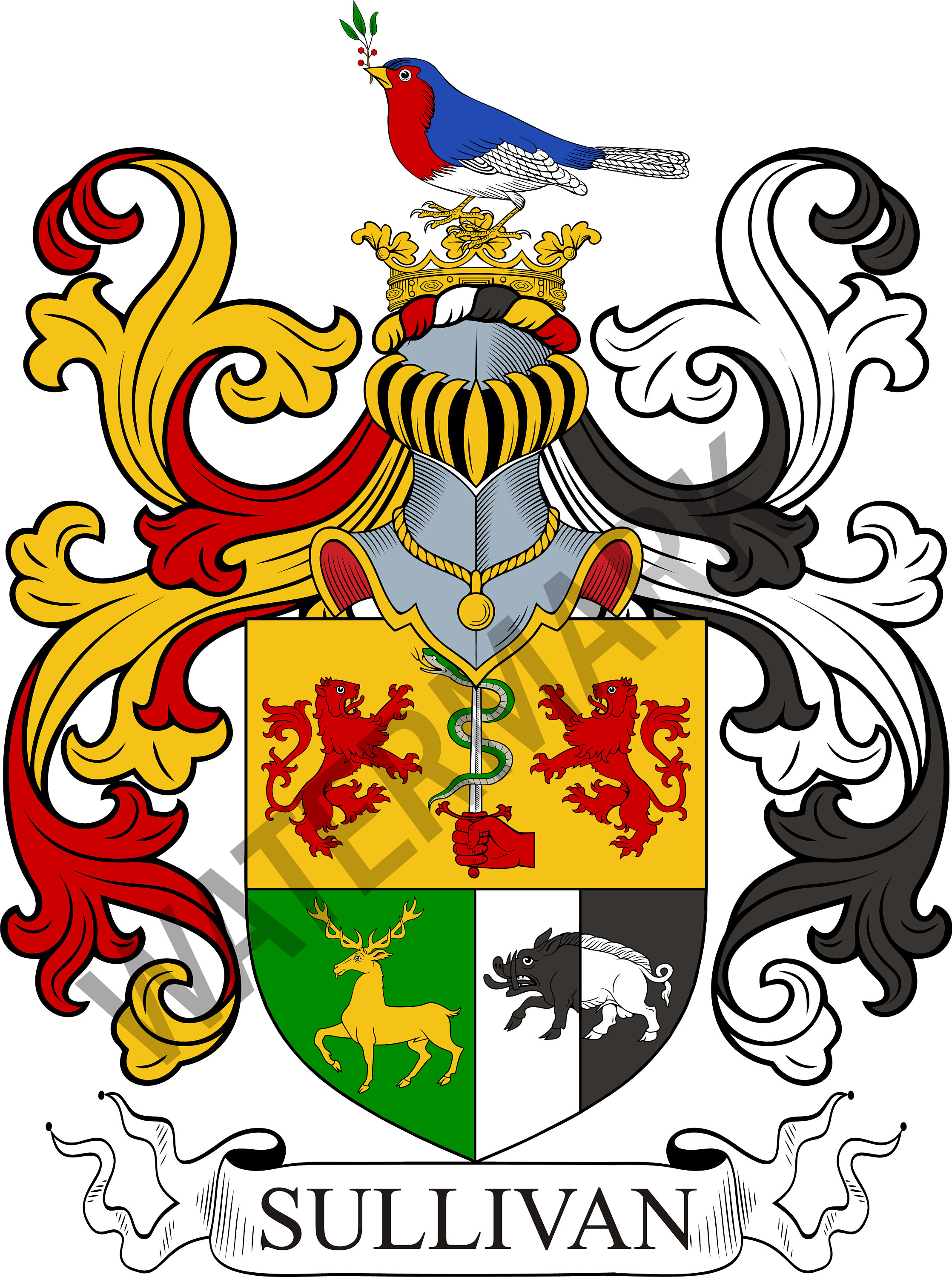 Sullivan Family Crest Digital Download Sullivan Coat of Arms JPG File