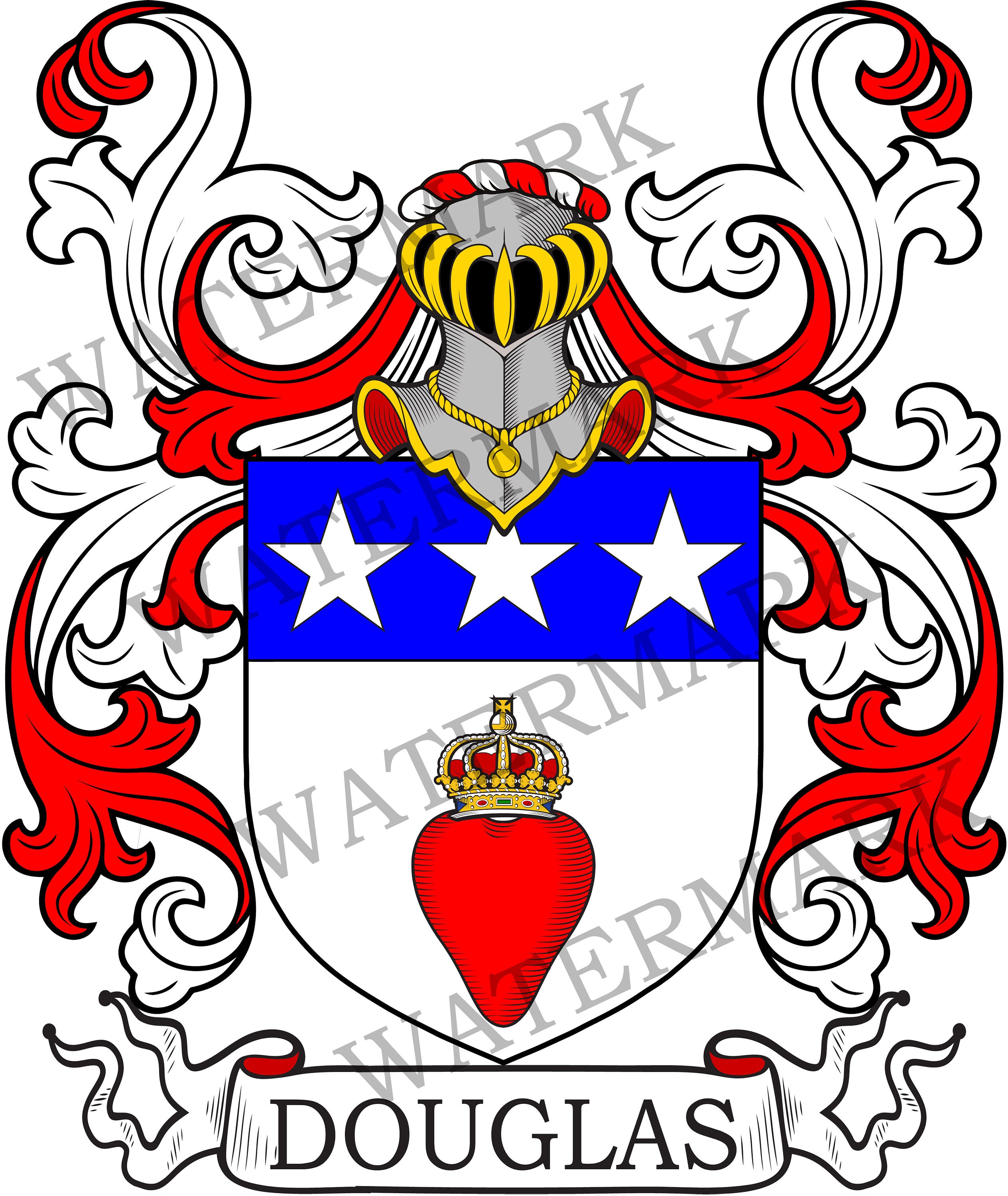 Douglas Family Crest Digital Download Douglas Coat of Arms JPG File