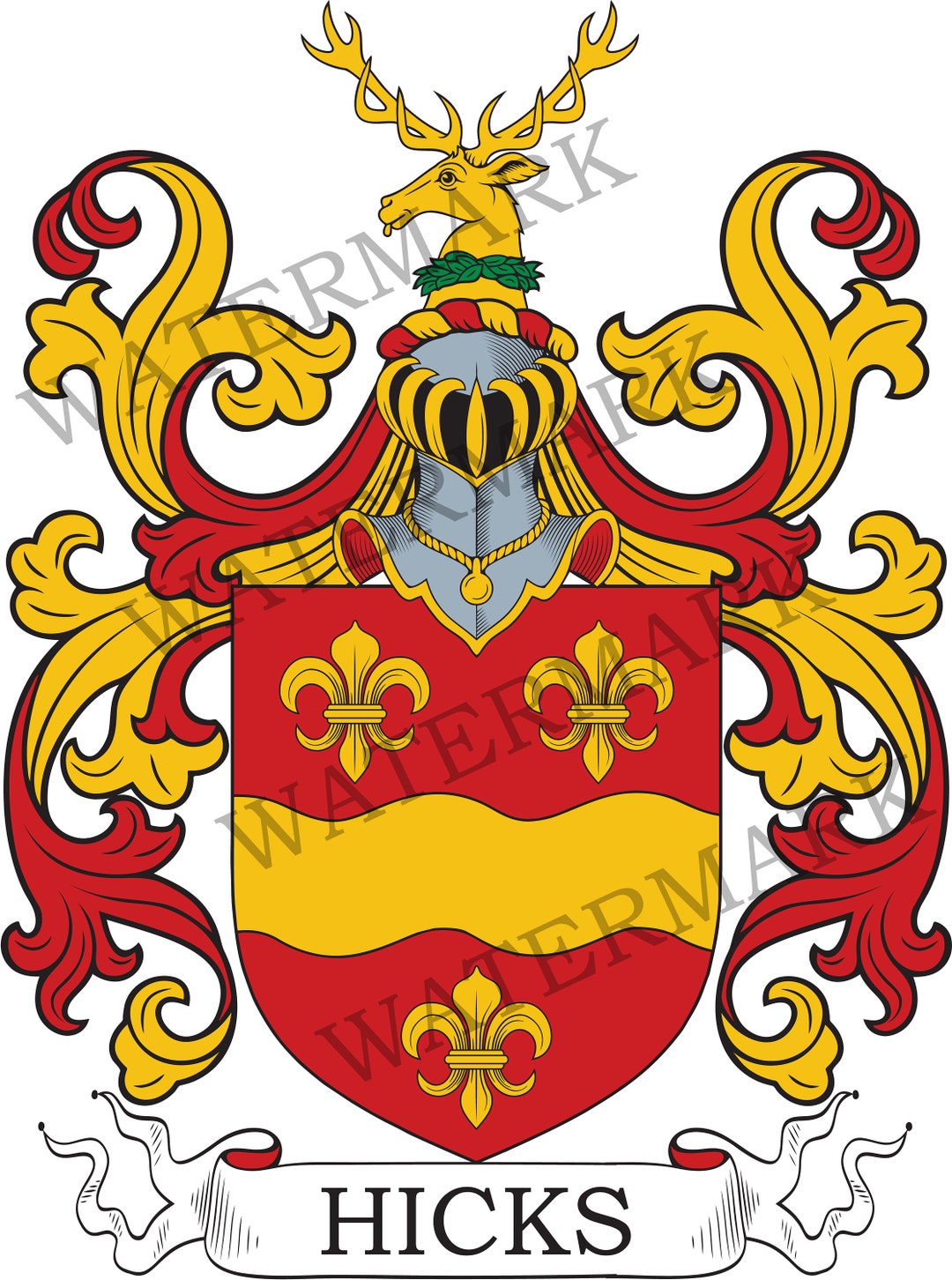 Hicks Family Crest Digital Download Hicks Coat of Arms JPG File Heraldry, Genealogy, Ancestry