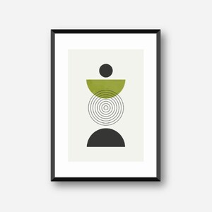 Obra minimalista geométrica abstracta de mediados de siglo con descarga digital de tonos verdes 8.5x11