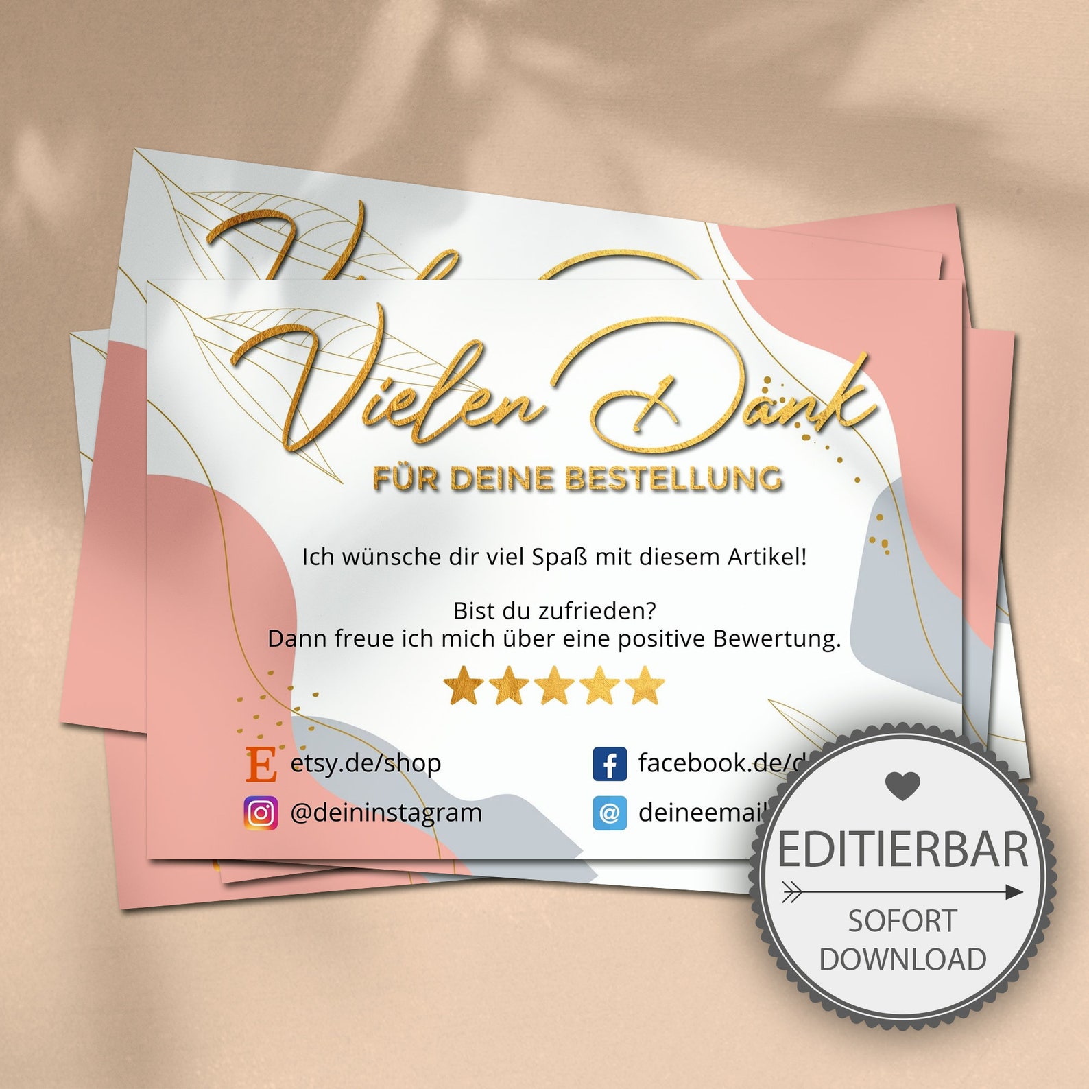 Template Dankekarte bearbeitbar Vielen Dank für deine | Etsy