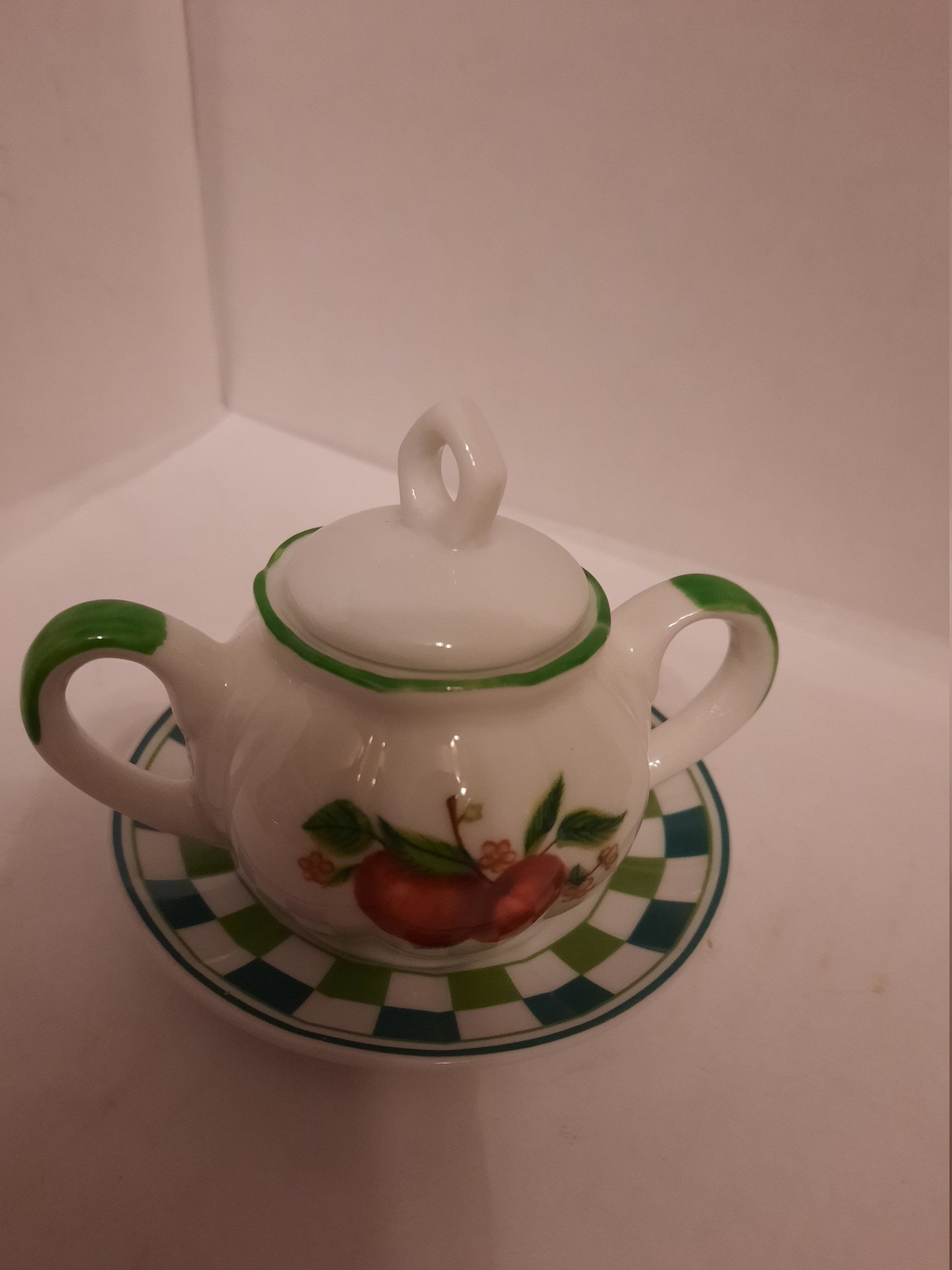 Delton Miniature Tea Set with Green Trim and Apples Etsy