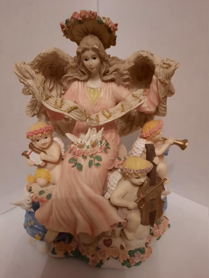 Large Angel Music Box With Cherub Band Plays Everyone Loves Etsy