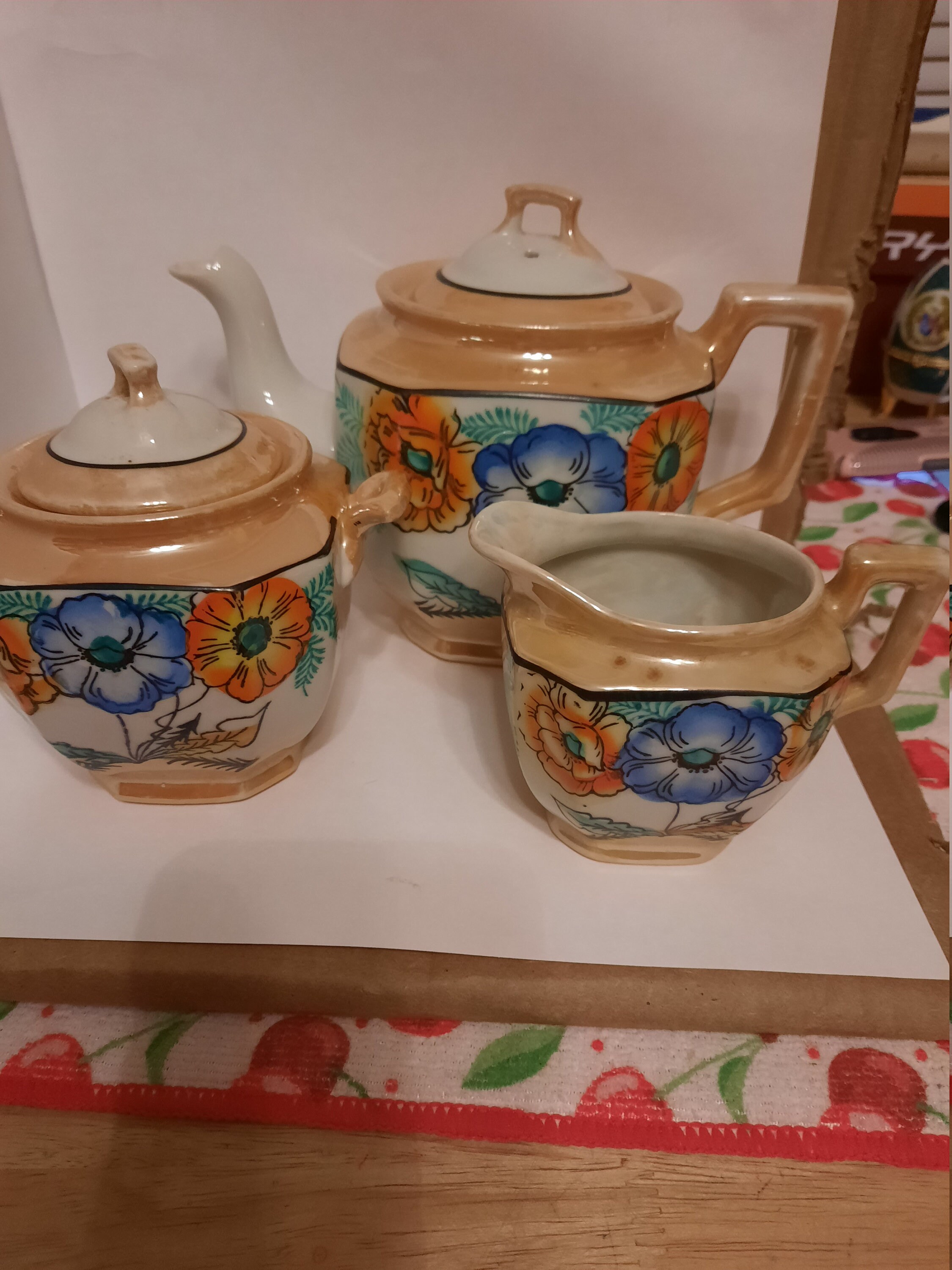 Orange Flowered Tea Set From Japan Etsy
