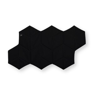 Pu&ograve; includere: Tappeto nero a motivi geometrici a nido d'ape. Il tappeto &egrave; realizzato in un materiale morbido e strutturato e presenta una serie di forme esagonali collegate. Il tappeto &egrave; progettato per essere flessibile e pu&ograve; essere piegato o arrotolato per riporlo.