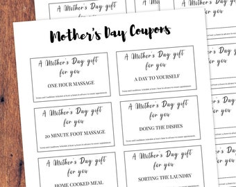 Printable Mother's Day Coupons: Gift for Mom (Instant Download)