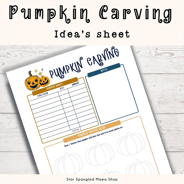 Pumpkin Carving Printable Idea sheet, Pumpkin Carving planning sheet, Use this sheet to help you plan out how you will carve your pumpkins!
