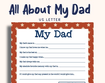 Father's Day Gift, My Dad Printable, Instant Download, Dad Day Printable, Patriotic Dad, Gift For Dad, US Letter size- Can print A4 and A5