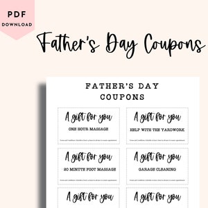 Father's Day Coupons, Printable Coupon, Instant Download, Dad Day Coupons, Meaningful Gift for Dad, US Letter AND A4 sizes included!
