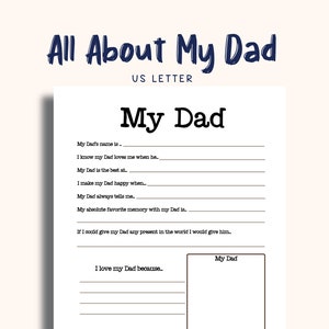 Father's Day Gift, My Dad Printable, Instant Download, Dad Day Printable, Gift From Kids, Gift For Dad, US Letter size- Can print A4 and A5