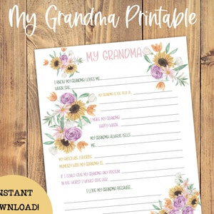 Grandma Gift, My Grandma, Instant Download, My Grandma Printable, Gift From Grandkids, Gift for Grandma, US Letter, A4 and A5 possible