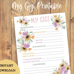 Gigi Gift, My Gigi, Instant Download, My Gigi Printable, Gift From Grandkids, Grandparent Gift, Gift for Gigi, US Letter, A4 and A5 possible