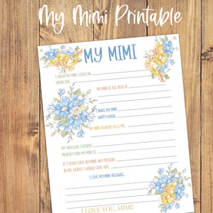 Mimi Gift, My Mimi, Instant Download, My Mimi Printable, Gift From Grandkids, Grandparent Gift, Gift for Mimi, US Letter, A4 and A5 possible