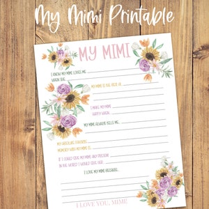 Mimi Gift, My Mimi, Instant Download, My Mimi Printable, Gift From Grandkids, Grandparent Gift, Gift for Mimi, US Letter, A4 and A5 possible