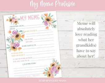 Meme Gift, My Meme Printable, Instant Download, Mom Day Printable, Gift from Grandkids, Grandparent Gift, Meme Art Project from Grandkids