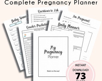 Complete Pregnancy Planner, Pregnancy Journal, Bump to Baby Tracker, Birth Plan, Baby Shower Planner, Trimester Checklists, 73 pages!