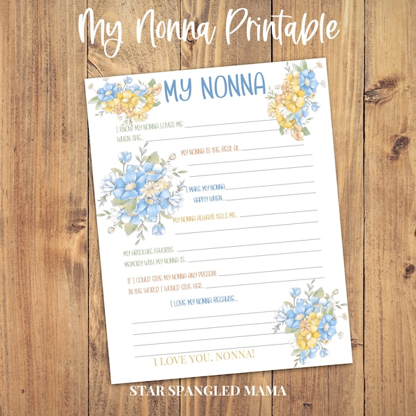 Nonna Gift, My Nonna, Instant Download, My Nonna Printable, Gift From Grandkids, Gift for Nonna, US Letter, A4 and A5 possible