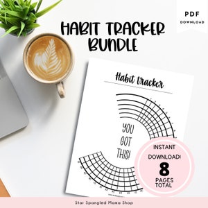 Habit Tracker Bundle, Track My Daily Habits, Weekly Habits, Monthly Habit Tracker, Habit Log, US Letter, A4, Instant Download, 8 sheets