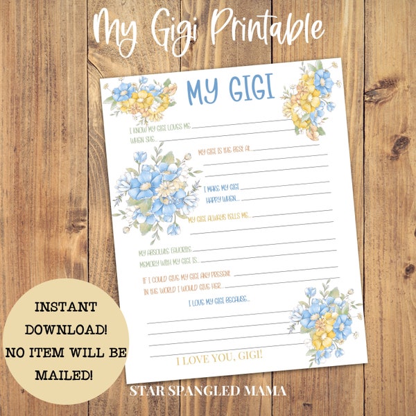 Gigi Gift, My Gigi, Instant Download, My Gigi Printable, Gift From Grandkids, Grandparent Gift, Gift for Gigi, US Letter, A4 and A5 possible