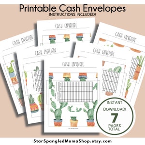Summer Cactus Cash Envelopes, Horizontal Cash Envelopes, Cash Envelope System, Budget Envelopes System, Set of 7, PDFPrintable Cash Envelope