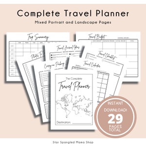 Complete Travel Planner, Sunday Start, Vacation Organizer, Instant Download + 29 pages | Plan your next EPIC vacation! US Letter + A4 A5 A6
