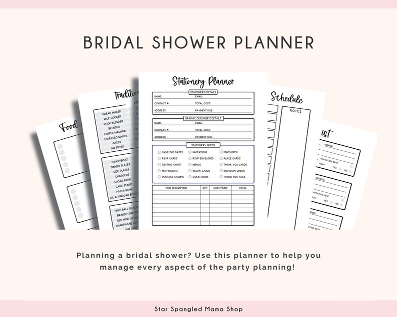 Complete Bridal Shower Printable Planner, Planning a Bridal Shower