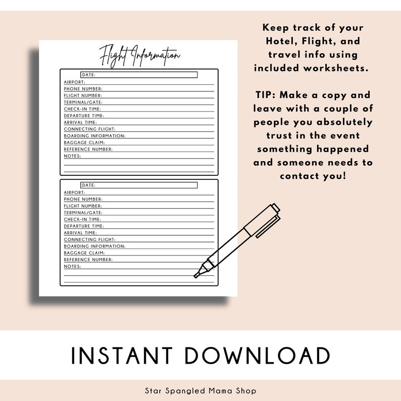 Complete Travel Planner Sunday Start Travel Organization Etsy