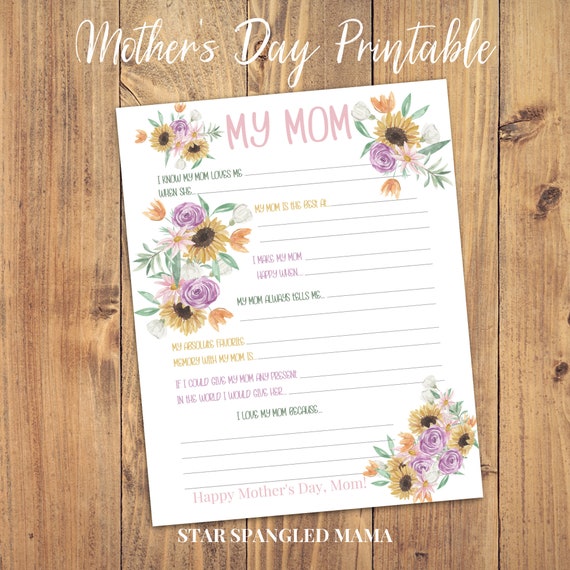 Mother's Day Gift, My Mom Printable, Instant Download, Mom Day Printable, Gift From Kids, Gift For Mom, Wife Gift, Mother's Day Art Project
