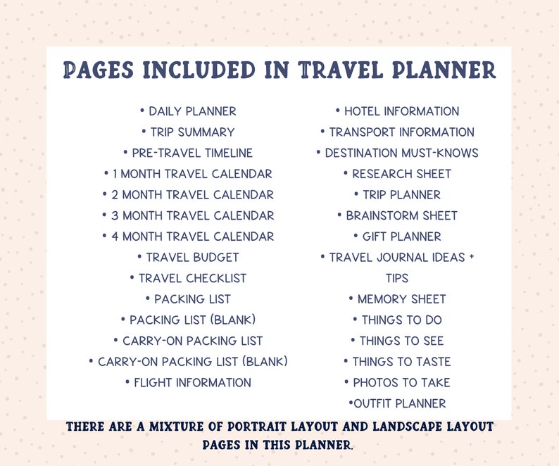 Complete Travel Planner Sunday Start Travel Organization Etsy
