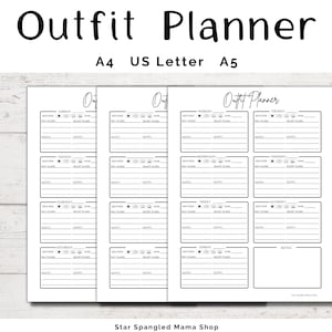 Outfit Planner sheets, Vacation Outfit Planner, Work Outfit Planner, School Outfit Planner, Plan your outfit for the week, US Letter, A4, A5